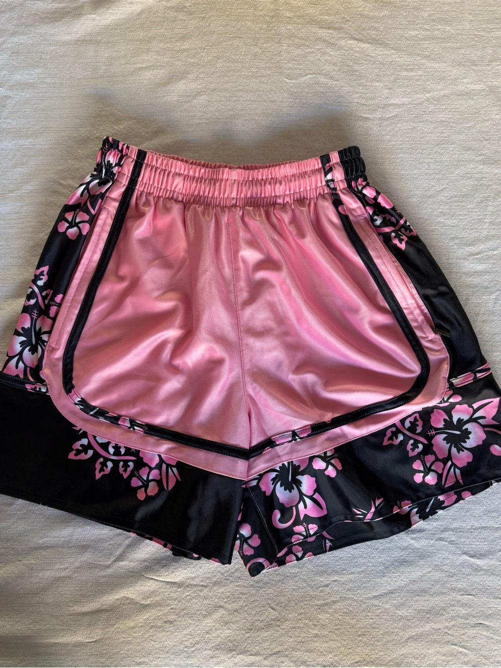 Exclusive Pink and Black Floral Hawaiian Athletic Shorts from Hawaii 2XS🌺